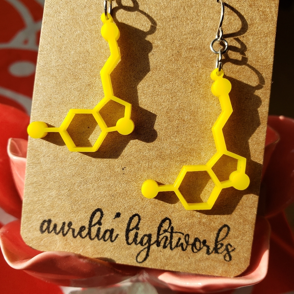 Serotonin molecule earrings - Picture 3 of 7
